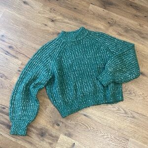 Green mock neck cropped sweater
